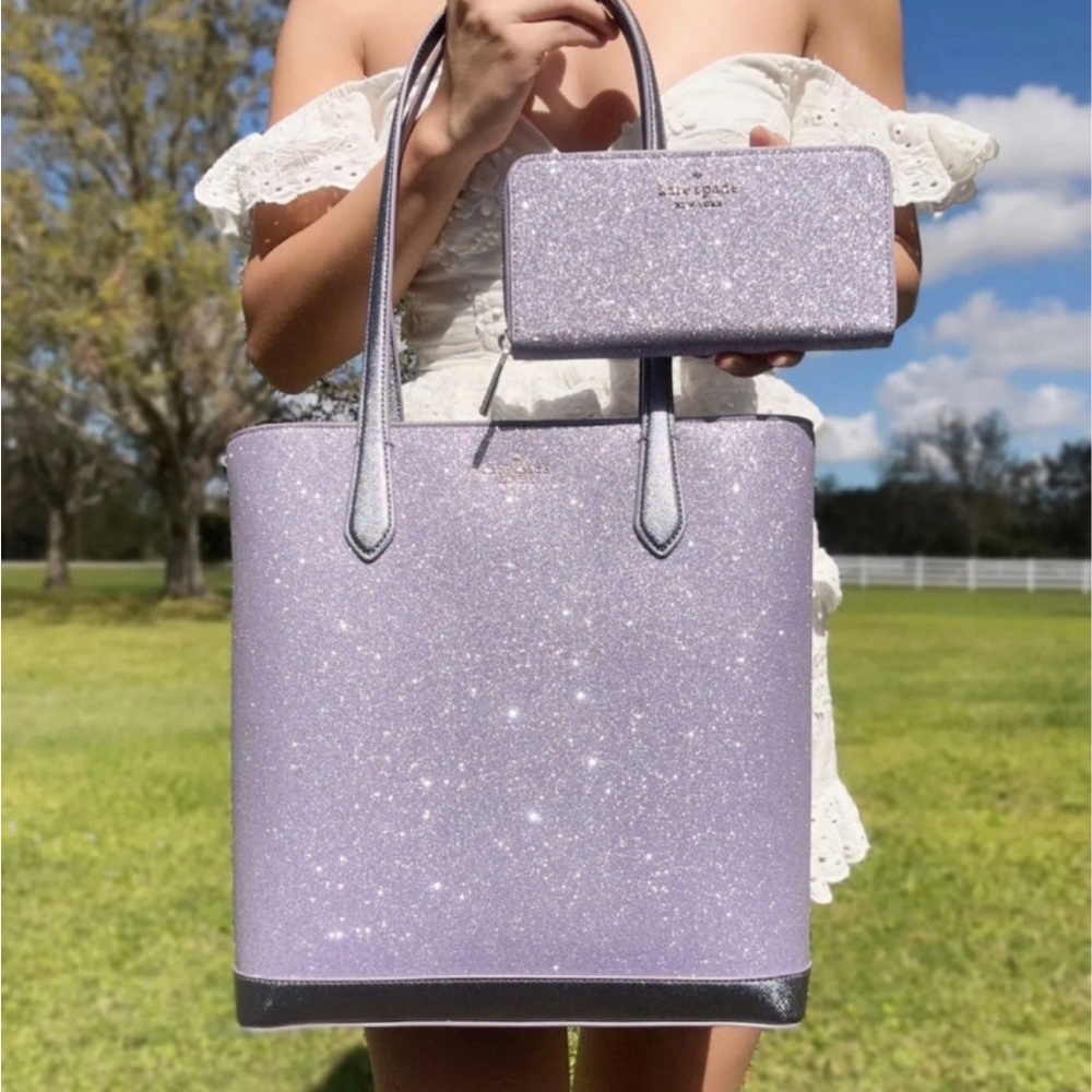 Kate spade lilac frost tinsel tote and wallet
